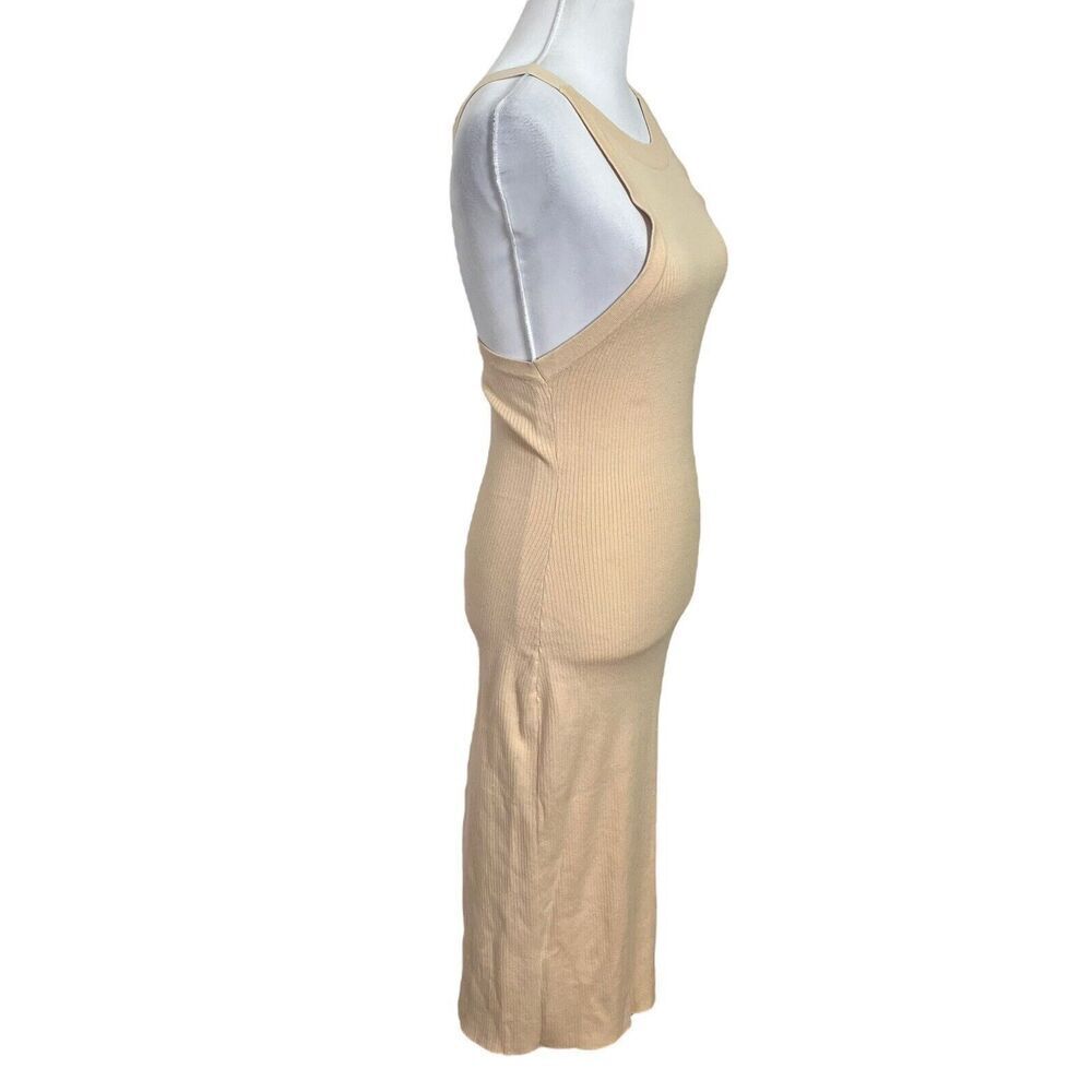 SNDYS Lucid Dress Ribbed Knit Midi Sleeveless Slit Sand Women’s Small Cotton - Picture 3 of 10